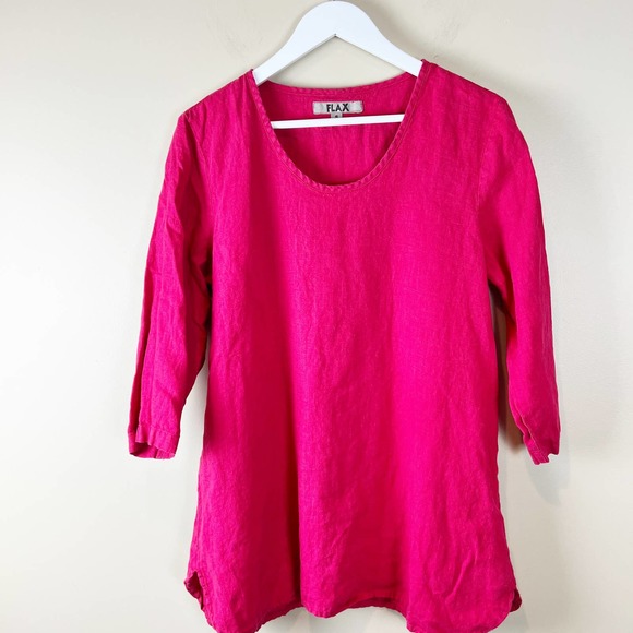 Flax Tops - Flax Pink Linen Lagenlook Tunic Top